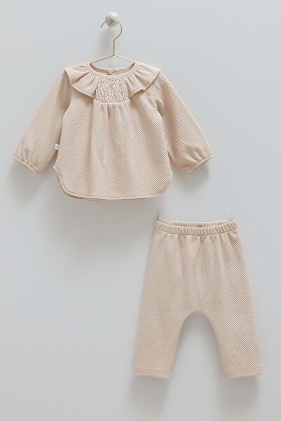 Caramell Love Feel Collar Detail Bottom Top Set Beige