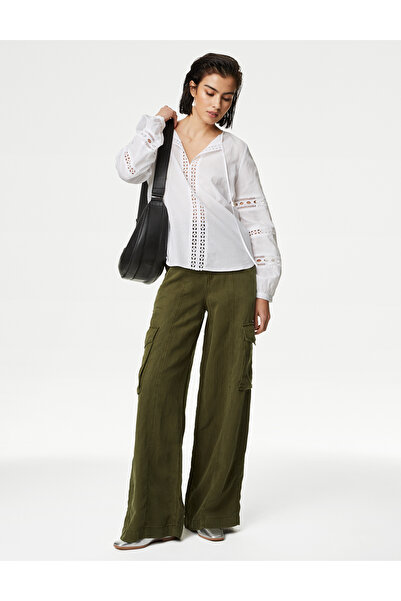Marks & Spencer Wide Leg Keten Kargo Pantolon