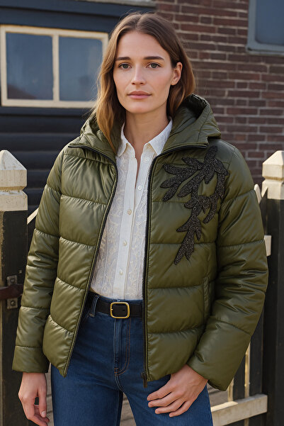 GZ Design Dal Işlemeli Asker Yeşili Şişme Mont