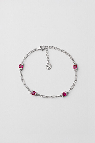 So CHIC... Renkli Taşlı 18 Ayar Beyaz Altın Kaplama Gümüş 19 Cm Bileklik