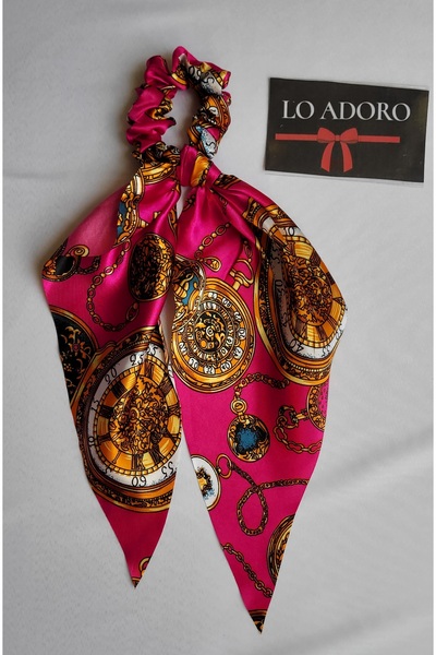 LO ADORO Fular Lastik Toka Saten Kadın Topuz Toka Çanta Boyun Fular Bandana S...