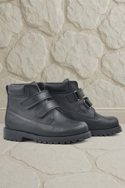 Rakerplus Neson Hakiki Deri Siyah Cırtlı Çocuk Bot