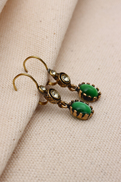 Süspüs Accessories YEŞİL DOĞAL TAŞLI SALLANTILI OTANTİK KÜPE