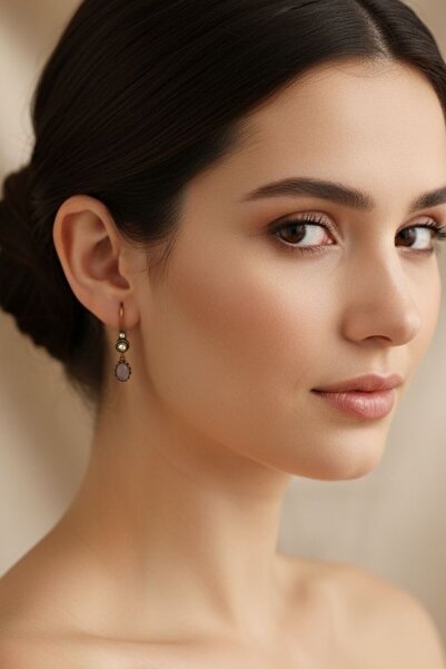 Süspüs Accessories Lila Renk Taşlı Sallantılı Otantik Küpe