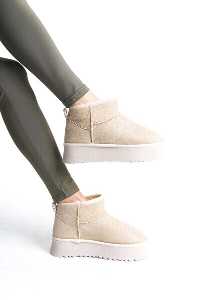 Shu Mhu Ug Young Women's Tan semišové kotníkové boty s chlupatou vnitřní podrážkou a silnou podrážkou