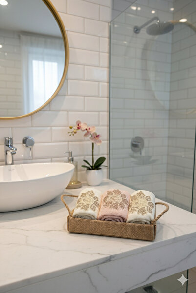 Miabella Home 3'lü Çeyizlik Havlu Seti %100 Pamuk Hediyelik Havlu Set Çeyizlik El Yüz Havlusu