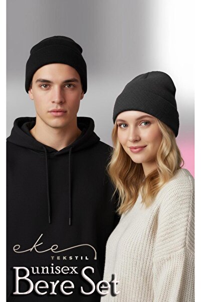 Eke Tekstil Unisex Katlamalı ANTRASİT,SİYAH 2'Lİ Bere Seti EKEBERESETİ2LİYENİ