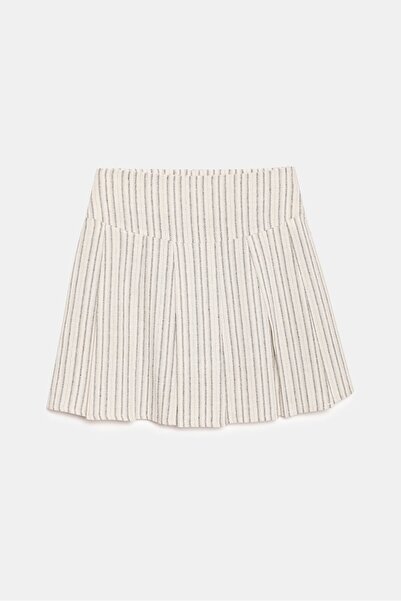 Saade Premium Ecru Pleated Mini Woven Skirt