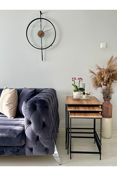 AssuCasa Brad Siyah Metal Eskitme Beyaz Kaplama Zigon sehpa