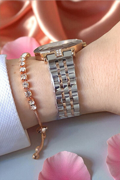 Daniel Klein 30 mm Cut Glass, Stone, 3 Atm Waterproof Rose/Metallic Women's Wristwatch with Stone Bracelet Gift