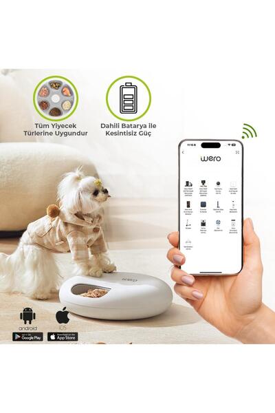 Akıllı Kedi Köpek Yaş Mama Kabı , 6 Öğün Kedi Mama Dağıtıcısı, Wifi APP Kontrolü Uzaktan Beslem
