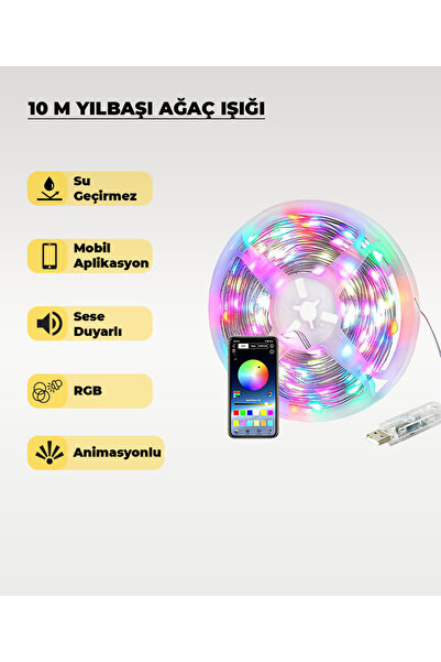 AC AYDINLATMA Yılbaşı Ağacı Şerit Led - 10 Metre- Telefondan Kontrol - Ses Du...
