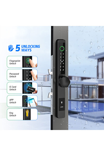 OEM Yala smart ultra slim double glazed doors, code, card, TTLock application, hexagonal handle, Black