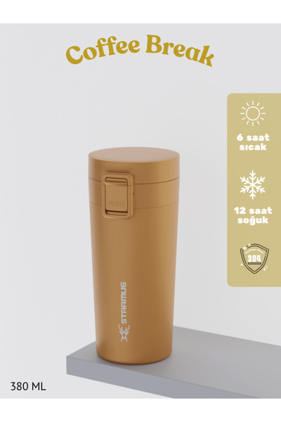 Star Termos Locksip 380 ML / 13 OZ Çelik Termos - Kahverengi