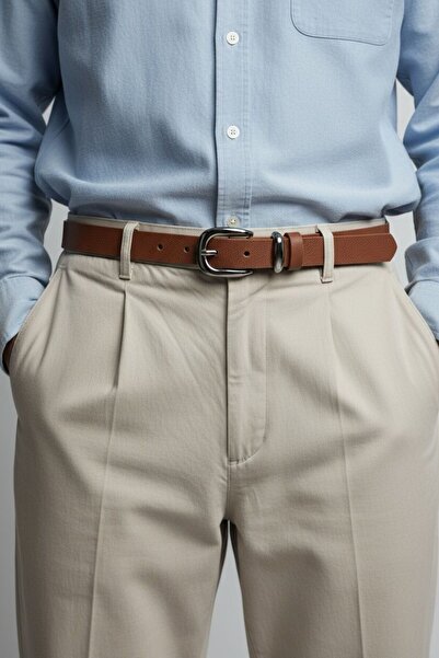 Gesa Curea de bărbați din piele artificială cu cataramă nichel subțire Old Mo...