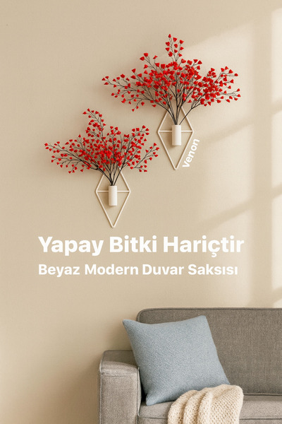 VENON 2 Adet BEYAZ Baklava Çiçeklik Modern Dekoratif Metal Duvar Çiçeklik 12....