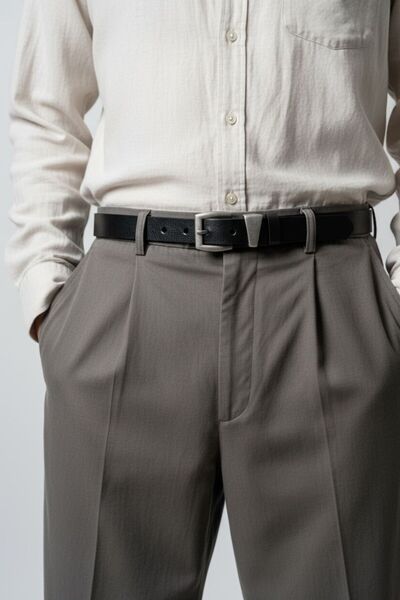 Gesa حزام رجالي من الجلد الطبيعي بنسبة 100% بإبزيم مطلي بالقصدير الأسود مقاس ...