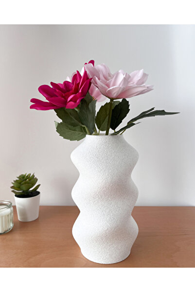 objeo Granit Desenli Modern Objeo Vazo-19 cm-Dokulu 3D Baskı Şık Kırılmaz Dek...