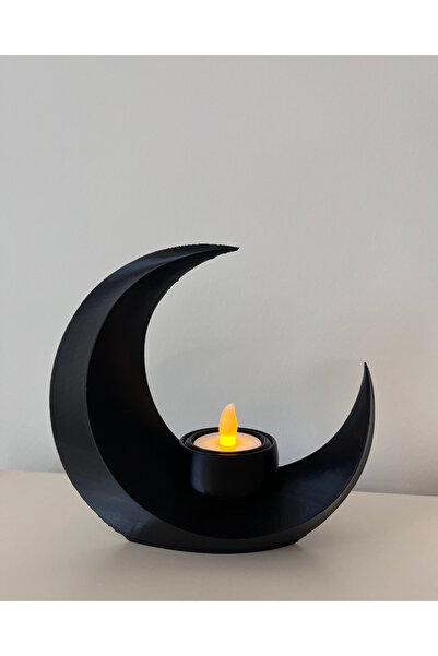 objeo Hilal Led Mumluk Siyah - Ramazan Konseptli Objeo 3D Hediyelik Dekoratif Mumluk