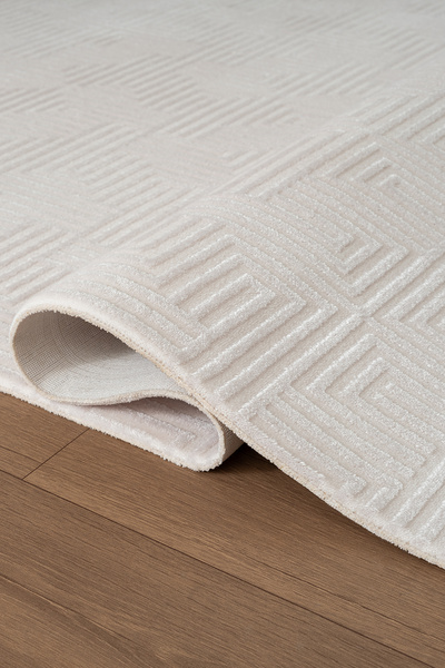 Karmen Halı Jade JD013W Beyaz Halı Modern Desenli Triko Akrilik Pamuk Tabanlı Kaymaz Salon Oturma Odası Halısı