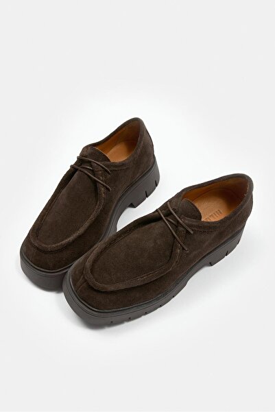 NILUFARR Luana Brown Suede Genuine Leather Women's Loafer