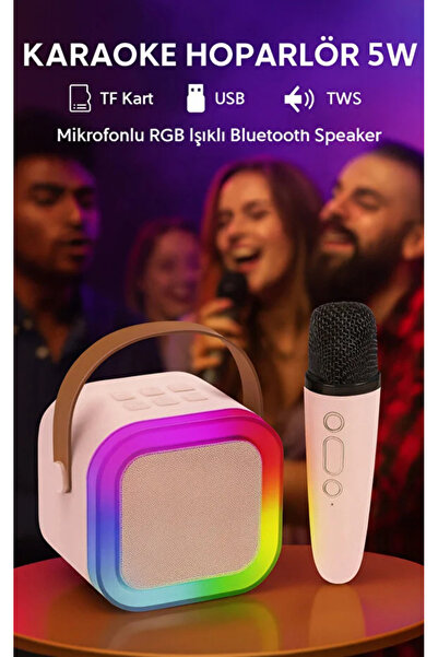 FaroxTech Mini Karaoke Seti – Bluetooth 5.0 Mikrofon + Taşınabilir LED Hoparl...