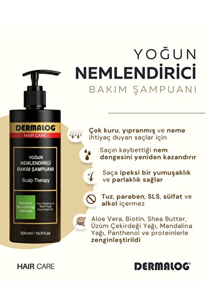 DERMALOG Kuru Yıpranmış Saçlar Için Yoğun Nemlendirici Ve Onarıcı Saç Bakım Seti 500 Ml