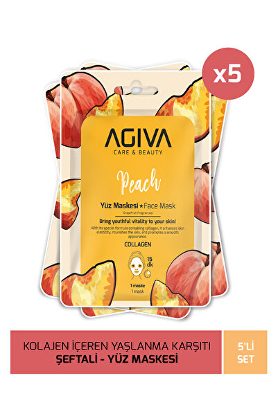 Agiva Care&Beauty Şeftali Kolejen İçeren Yaşlanma Karşıtı Kağıt Yüz Maskesi 5...