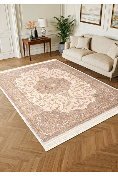 Karmen Halı Imperial Luxe IL005S Krem Çerçeveli Göbekli Halı Klasik Desen 100...