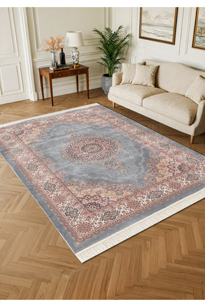 Karmen Halı Imperial Luxe IL004G Gri Krem Çerçeveli Göbekli Halı Klasik Desen...