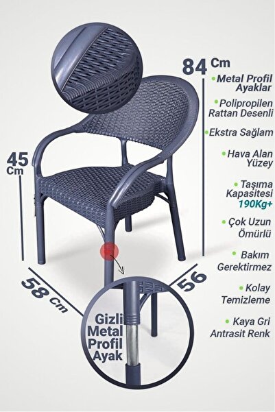 nar sokağı 4 Adet Bambu Rattan Kollu Sandalye Koltuk