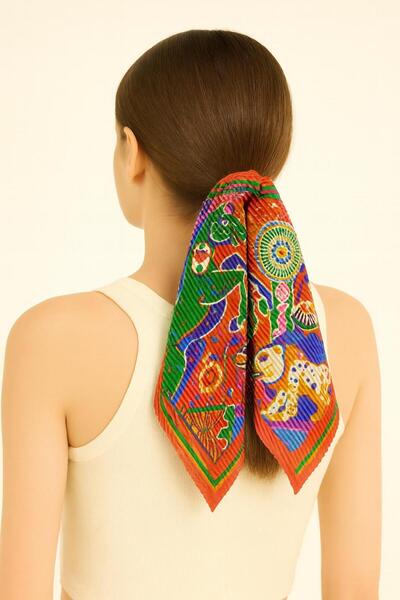 nehir eşarp At & Hayvan & Figür Desen Piliseli Fular Bandana