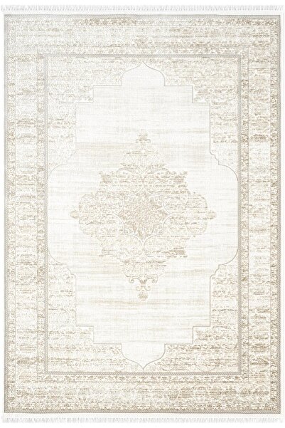 Karmen Halı Etro ET004B Krem Klasik Çerçeveli Göbekli Desen Parlak Ağır Salon...