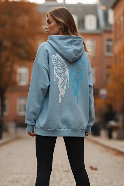 UNCİA OUTDOORS Кольоровий жіночий світшот з капюшоном і принтом метелика на с...