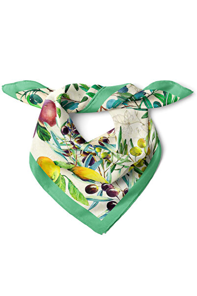 nehir eşarp Akdeniz Bahçesi Limon, Zeytin ve Çini Desen Fular Bandana 50x50 Cm