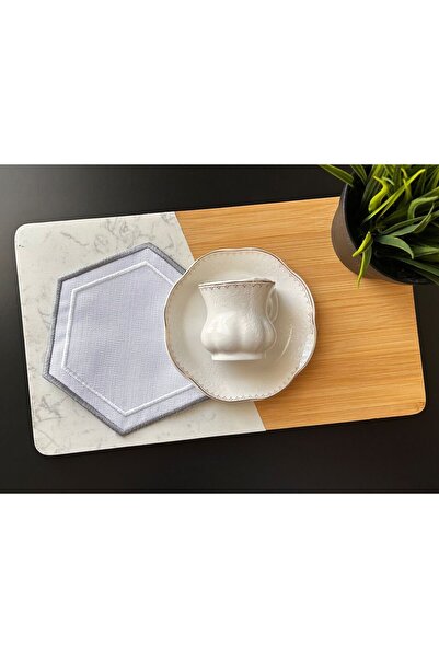 ELFİDA Luxury Embroidered Coffee Presentation Napkin with Honeycomb Pattern (2 Pcs)