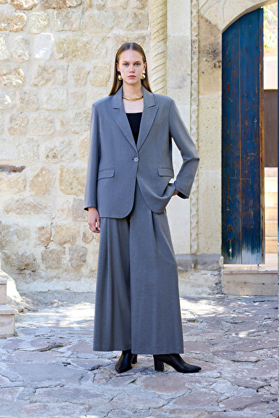 Vitrin İki Düğme Beli Lastikli Pileli Pantolon