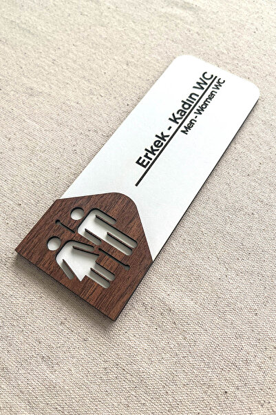 Kuzeylina Kadın - Erkek WC Kapı Tabelası – MDF Tuvalet Yönlendirme Levhası | 19x7 cm Çift Katmanlı