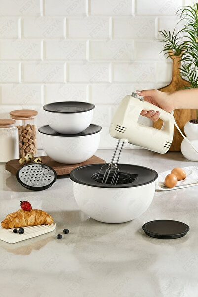 Fesya Home Karat Chef Mix 8 Piece Mixing and Storage Container with Grater - White