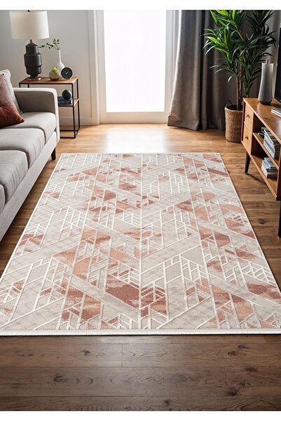 Cotto Home Armada AD005T Gri Halı Pudra Geometrik Detaylı Akrilik Tozu Az Salon Halısı Yatak Odası Karidor