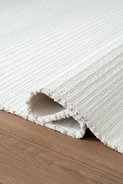 Karmen Halı Decor DC002W Beyaz Doğal Kalın Kilim Kenar Saçaklı Üst Sınıf Kalite Karmen Halı İpek Serisi