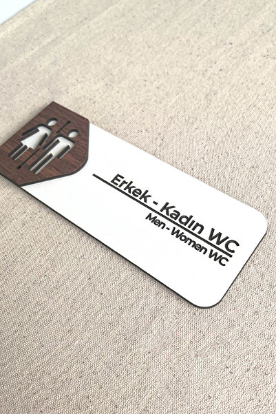 Kuzeylina Kadın - Erkek WC Kapı Tabelası – MDF Tuvalet Yönlendirme Levhası | 19x7 cm Çift Katmanlı