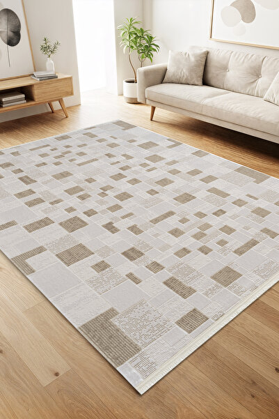 Karmen Halı Jade JD011B Beyaz Halı Modern Geometrik Desenli Triko Akrilik?Pam...