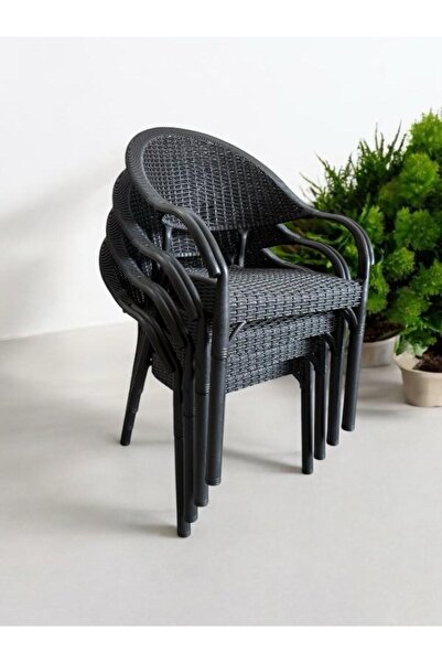 nar sokağı 4 Adet Bambu Rattan Kollu Sandalye Koltuk 4'lü Set