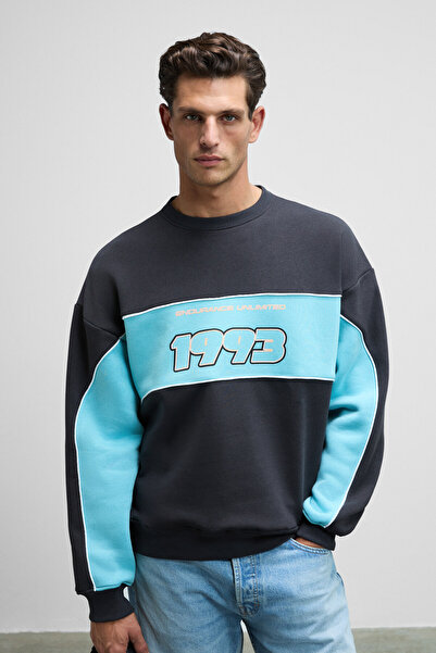 GRIMELANGE MONTY Erkek Yuvarlak Yaka Baskılı Omuzları Yeşil Renkte Relaxed Fi...