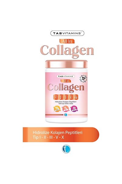 Tabvitamins All in Collagen 30 Servis Aromasız Hidrolize Kolajen Peptitleri Tip 1 Tip 2 Tip 3 Tip 5 Tip 10