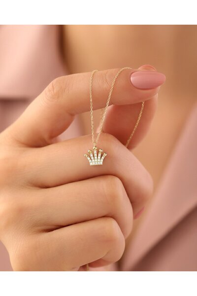 İNDİGO TAKI Küçük Kraliçe Tacı 14 Ayar Altın Kolye
