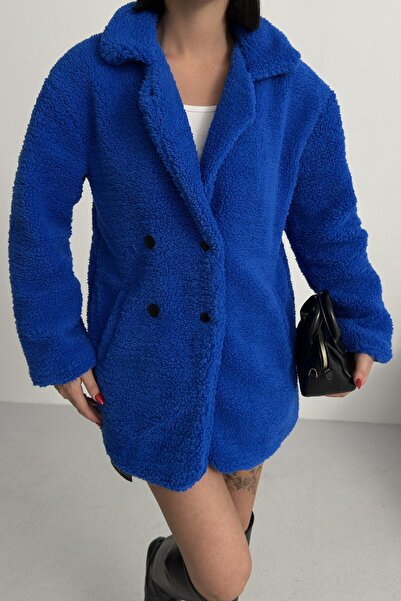 ALFUDO Moda Collection Winter Women's Teddy Saks Blue Coat