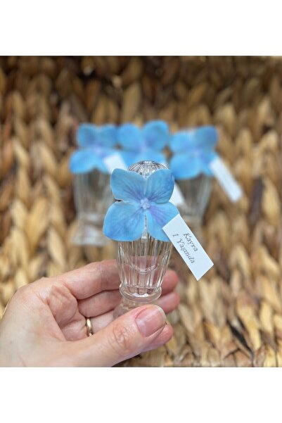 MayaArtDesign (25 ADET) Islak Dokulu Mavi Ortanca Çiçekli 50cc Mika Şişe Limon Kolonyası Hediyelik