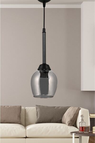 Genel Markalar Şık Antrasit Siyah Füme Camlı Tekli Sarkıt Işık Armatürü